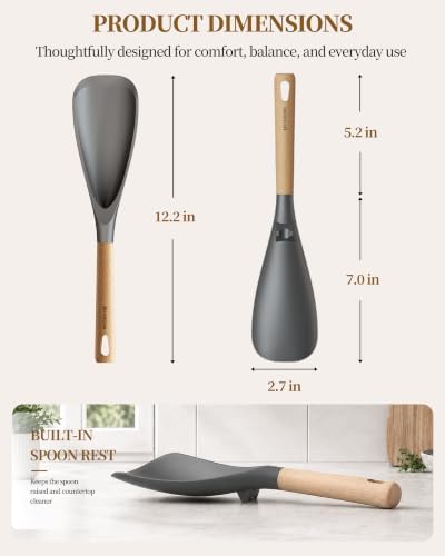Astercook Cooking Spoon, 2 Pack, Nonstick Safe Silicone Spatula
