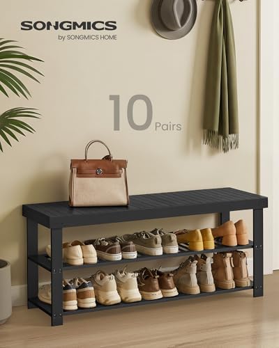 SONGMICS Shoe Rack Bench, 3-Tier Bamboo Entryway Bench, 43 Inches Width