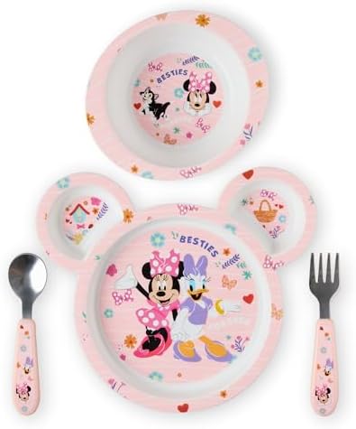The First Years Disney Minnie Mouse Kids Dinnerware Set - Includes Toddler Plate, Bowl, Fork, and Spoon - Baby Led Weaning Supplies - 4 Count- Ages 9 Months and Up, Small (Pack of 12)