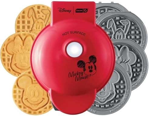 Disney | Dash Mickey MultiMaker Mini Waffle Maker, Ceramic Nonstick, Red