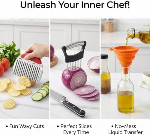 13-Piece Kitchen Gadget Set (Includes Storage Basket) — Features Kitchen Shears, Garlic Press, Knife Sharpener, Julienne Peeler, Standard Peeler, Anti-Scald Tongs (13 PCS-B)