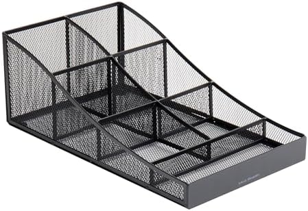 Mind Reader Countertop Organizer, Office Breakroom Supply Caddy for Cups Lids Stirrers and Condiments, Metal Mesh, Black