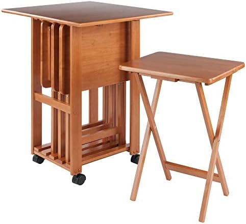 Winsome Sophia Set of 4 Foldable Snack Tables with Storage Rack, Teak
