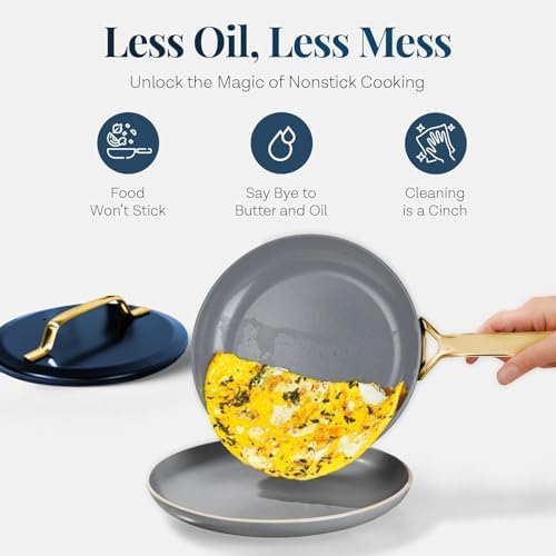 Gotham Steel Modern 11 Pc Ceramic Cookware Set, Elegantly Designed Pots and Pans Set Non Stick with Steamer, Induction Bottom, Premium Stay Cool Handles, Non Toxic PFOA Free, Oven & Dishwasher Safe