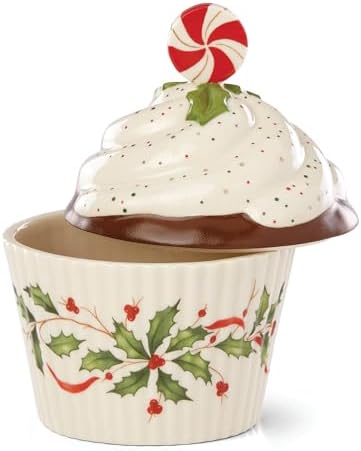 Lenox Holiday Bakeshop Cupcake Christmas Candy Jar with Lid