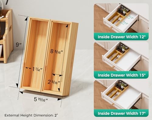 Bamboo Kitchen Drawer Organizer Boxes 9" x 3" Stackable Wooden Organizers
