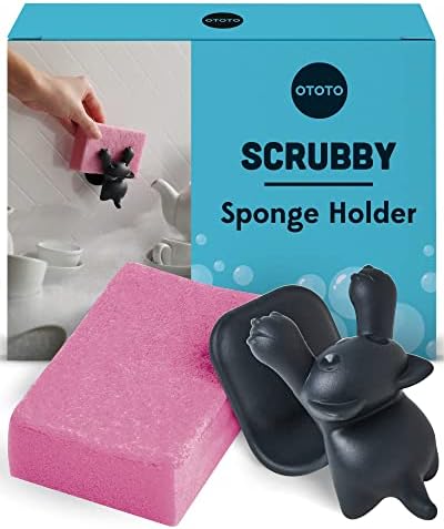 OTOTO Sponge Holder for Kitchen Sink - Comes With Dish Sponge - Dishwasher Safe Dish Organizer - Unique Kitchen Gadgets, White Elephant Gifts (Scrubby Gray)