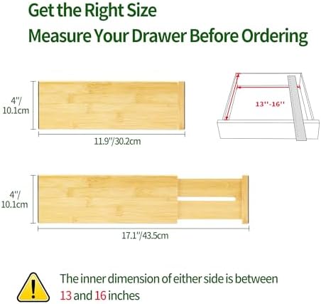 VaeFae 6 Pack Bamboo Drawer Dividers, 4" High Adjustable 11.9-17.1" Clothes Drawer Organizers, Expandable Separators for Bedroom/Bathroom/Kitchen/Office Storage