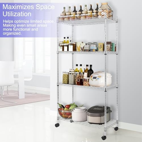 Whitmor 4 Tier Storage Shelves, Heavy Duty with Wheels, Adjustable Steel Organizer Wire Rack, 200 lbs Capacity per Shelf, Max 800 lbs Total for Garage, Kitchen, Plant, 36" L x 14" W x 54" H, Chrome