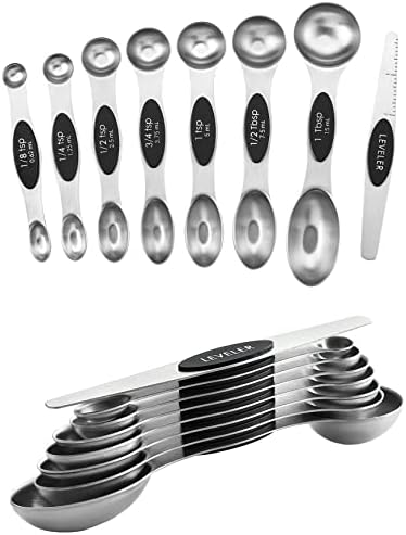 Spring Chef Stainless Steel 8 Magnetic Measuring Spoons Set, 2 Pack, Black