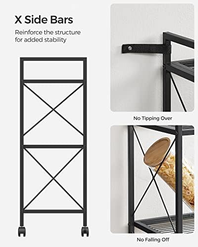 SONGMICS 3-Tier Steel Storage Rack with Wheels, Mesh Shelving Unit