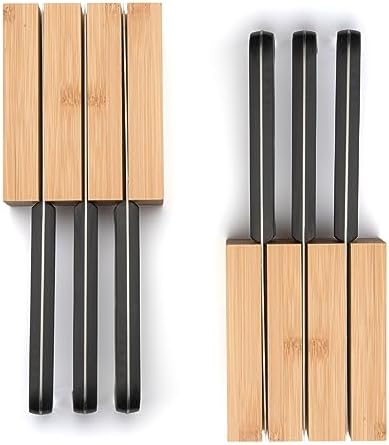 Purawood Premium Bamboo Knife Block Inserts, 2 Pack, Compatible with Expandable Drawer Organizer & Utensil Organizer, Cutlery Tray with Dividers for Kitchen Utensils & Flatware (Natural)