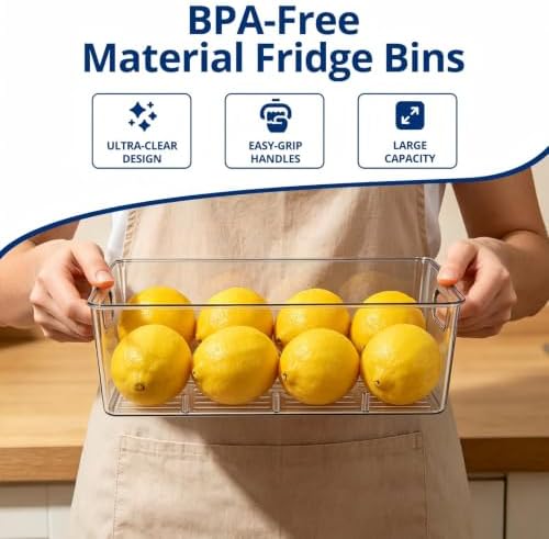 6 Pack Pantry Organizers and Storage, Food Storage Containers with 3 Removable Divider for Kitchen, Fridge, Cabinet Organization, Clear Plastic Storage Bins for Snacks, Spice Packets, Packets, Pouches