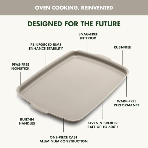 GreenPan Premiere Ovenware Healthy Ceramic Nonstick 18" x 13" Half Rectangular Baking Pan, PFAS-Free, Warp-Free Bakeware, Durable Quick Heating Tray, Oven Safe to 600F, Dishwasher Safe, Taupe