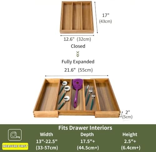 Utoplike Acacia Kitchen Drawer Organizer Expandable, Utensils Cutlery Tray