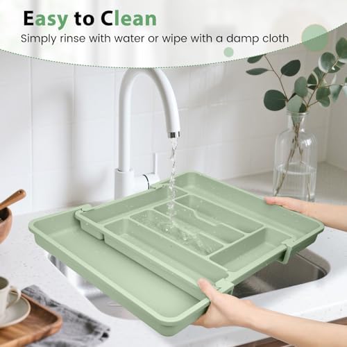 Caperci Large Silverware Organizer Tray for Kitchen Drawer Utensils Thicker