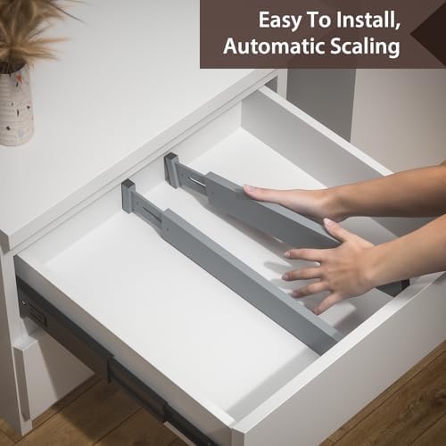 4 Pack Bamboo Drawer Dividers 17-22" Adjustable Kitchen Organizer, Gray