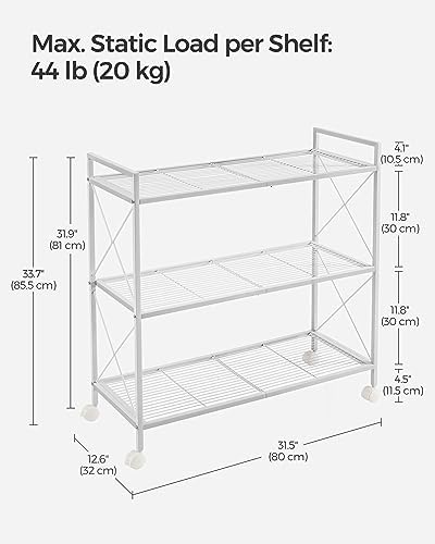 SONGMICS 3-Tier Steel Storage Rack with Wheels, Mesh Shelving Unit
