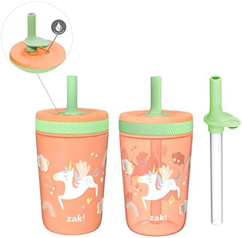 Zak Designs Unicorn Kelso Leak-Proof Toddler Straw Cups, 3pc Set