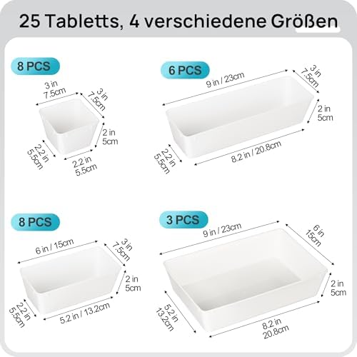 Vtopmart 25 Pack Plastic Drawer Organizers with Non-slip Rubber Pads