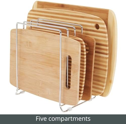 mDesign 5 Slot Pot and Pan Rack — Metal Wire Rack for Cabinets, Pantries or Kitchen Surfaces — Freestanding Pan Stand for Pans, Pots, Lids and Crockery – Silver