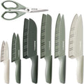Astercook Knife Set, 13 Pieces Kitchen Knives Set with Healthy Anti-Rust Coating, Dishwasher Safe, Stainless Steel Chef Knife Sets with 6 Blade Guards, Perfect Holiday Gifts for Kitchen Green