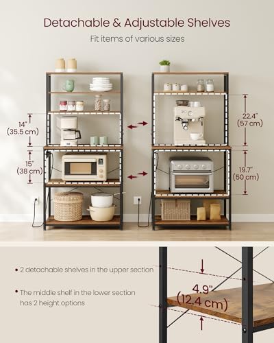 VASAGLE Coffee Bar, 31.5 Inches 6-Tier Baker's Rack with 6 Hooks