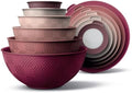 COOK WITH COLOR Mixing Bowls with Lids - 12 Piece Plastic Nesting Bowls Set includes 6 Prep Bowls and 6 Lids, Microwave Safe Mixing Bowl Set, Rose Rhombus
