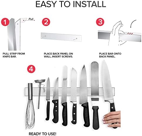 Modern Innovations Magnetic Knife Holder for Wall and Fridge - 18" Knife Magnetic Strip, Magnet Kitchen Knife Holder and Rack, Stainless Steel Magnetic Knife Bar for Kitchen Utensils