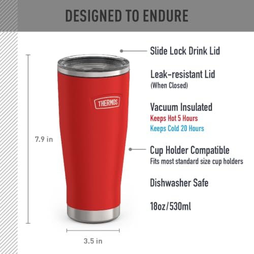 THERMOS ICON SERIES, Stainless Steel Tumbler with Slide Lock, 18 Ounce, Crimson