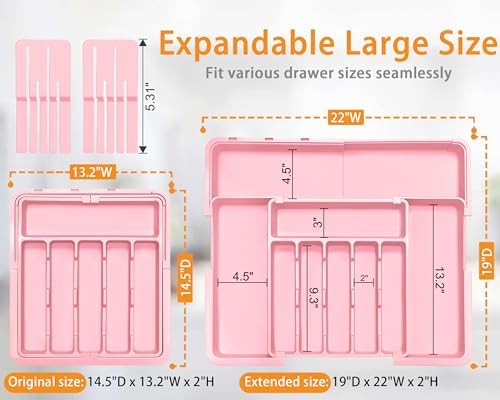 Homecor Silverware Organizer - Expandable Large Kitchen Drawer Organizer
