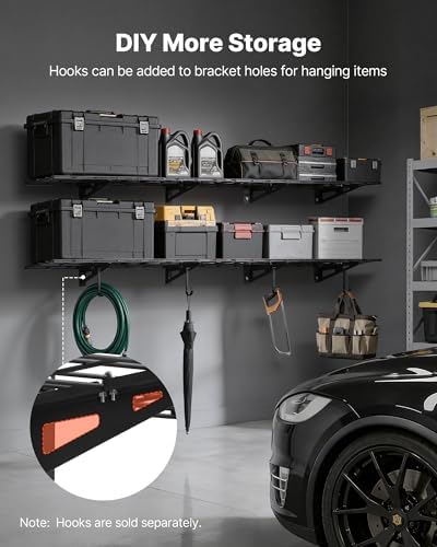 VEVOR 2-Pack Heavy Duty Garage Wall Shelving, 1 x 6 ft Steel Wall Mounted Shelving Unit, 12 x 72 Inch Per Shelf Floating Storage Metal Rack for Garage with 600 lbs Total Weight Capacity