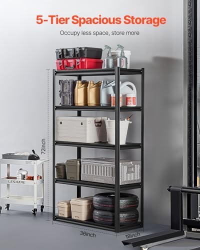 VEVOR Storage Shelves, 5-Tier Adjustable, 3000 lbs Capacity, Heavy Duty Garage Storage Shelving Unit, Metal Utility Rack Shelf, for Garage Warehouse Basement Kitchen, 40.55" W x 18.31" D x 71.38" H