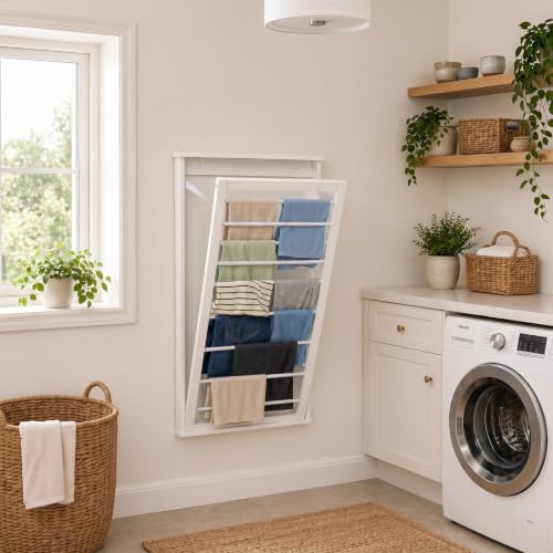 Honey-Can-Do Wall-Mount Wooden Clothes Drying Rack, 30 lb, White