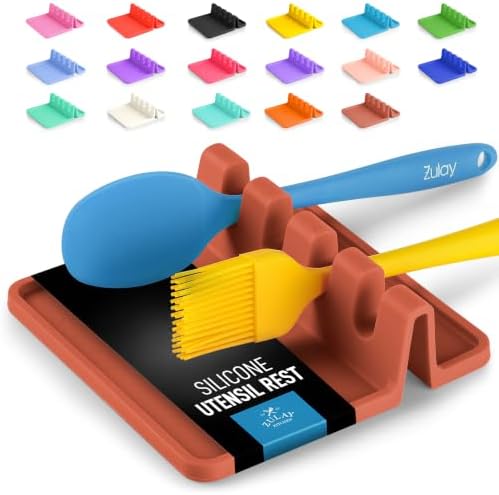 Zulay Kitchen Silicone Utensil Rest with Drip Pad for Multiple Utensils - BPA-Free, Heat-Resistant Spoon Rest & Spoon Holder for Stove Top - Kitchen Utensil Holder for Ladles & Tongs - Canyon Rose