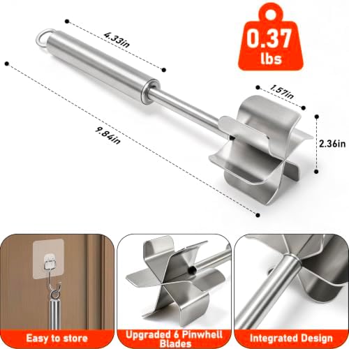 TRELC 304 Stainless Steel Meat Masher, 6 Blade Ground Beef Chopper Tool