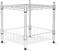 Whitmor 2 Tier Metal Storage Shelves, Heavy Duty Shelf with Basket, 350 lbs Capacity per Shelf, 700 lbs Total, Home Organizer for Kitchen, Garage, Bathroom, 15" L x 14" W x 15" H, Chrome