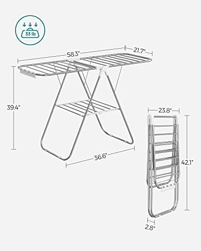 SONGMICS Clothes Drying Rack, Foldable Space-Saving Steel Laundry Rack