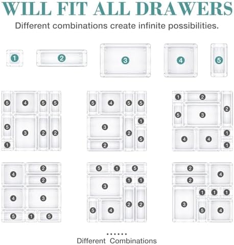 25 PCS Drawer Organizer Set, 5 Size Bathroom and kitchen organizer Trays