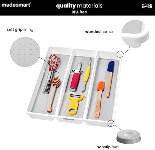 madesmart Classic Utensil Tray, White, 3 Compartment (Pack of 6)