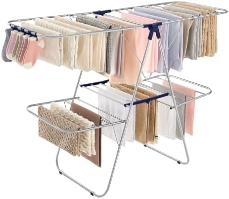 SONGMICS Clothes Drying Rack, Foldable 2-Level Stee Laundry Drying Rack