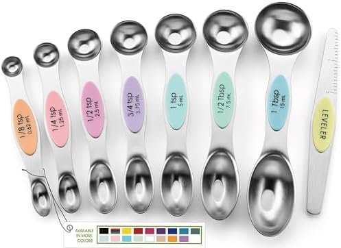Spring Chef Stainless Steel Magnetic Measuring Spoons Set of 8, Pastel