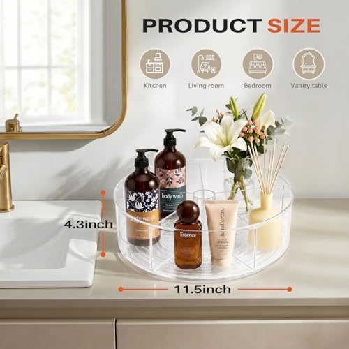 Divided Lazy Susan Turntable Organizer, 11.5" Clear Round Lazy Susan