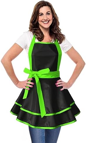 Violet Mist Cute Lovely Retro Aprons for Women Girls - Sexy Vintage Black & Green 50s Apron for Halloween, Christmas, Cooking, Kitchen - Ruffle Apron for Housewife, Waitress, Mother's Gift