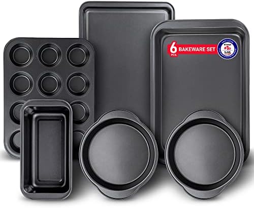 Baking Set – 6 Piece – Deluxe Non Stick Black Coating Inside and Outside – Carbon Steel Bakeware Set – PFOA PFOS and PTFE Free by Bakken