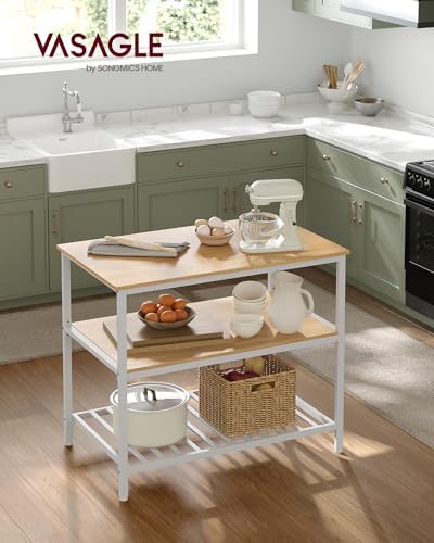 VASAGLE Kitchen Island with 3 Shelves, Storage Cabinet, Steel Structure