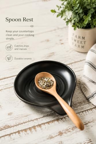 LAUCHUH Spoon Rest for Stove Top, Large Ceramic Spoon Holder for Kitchen