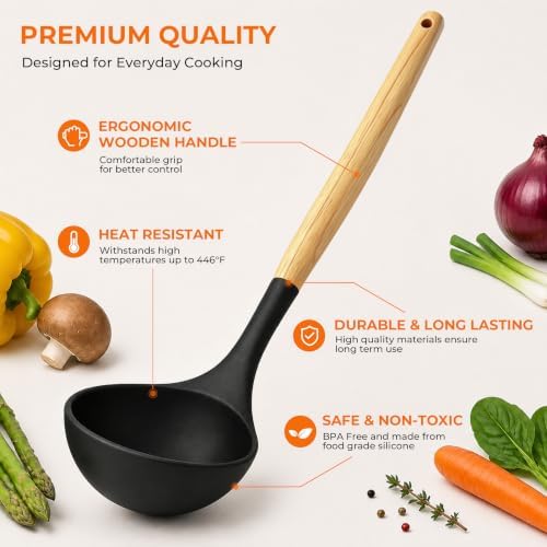 33 Pcs Silicone Kitchen Cooking Utensils Set, Wood Handle & Holder