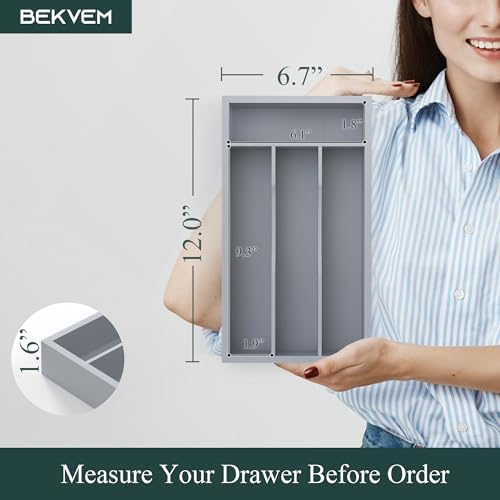 Silverware Organizer, 100% Bamboo Utensil Holder for Kitchen Drawers