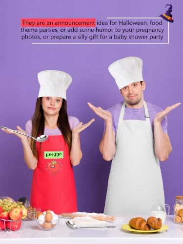 8 Pcs Pregnant Chef Couples Costume Set 2 Preggo Sauce Jar Apron 2 Cook Apron Chef Apron with 2 Hat and 2 Soup Spoon for Couples